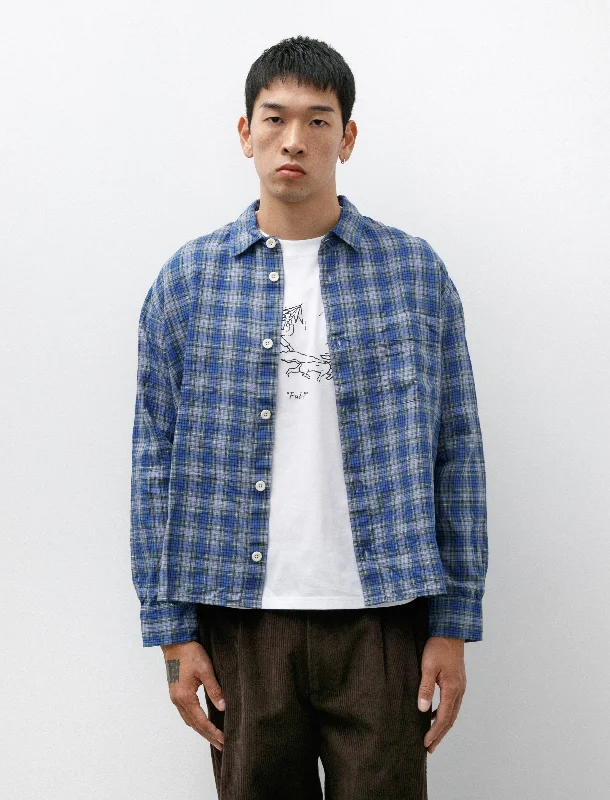 Men’s trendy checkered business shirt -Relaxed Farmer Shirt Linen Blue Check