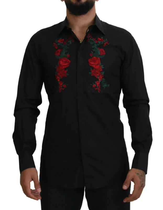 Men’s professional plaid shirt for business -Dolce & Gabbana Elegant Floral Embroide Cotton Men's Shirt