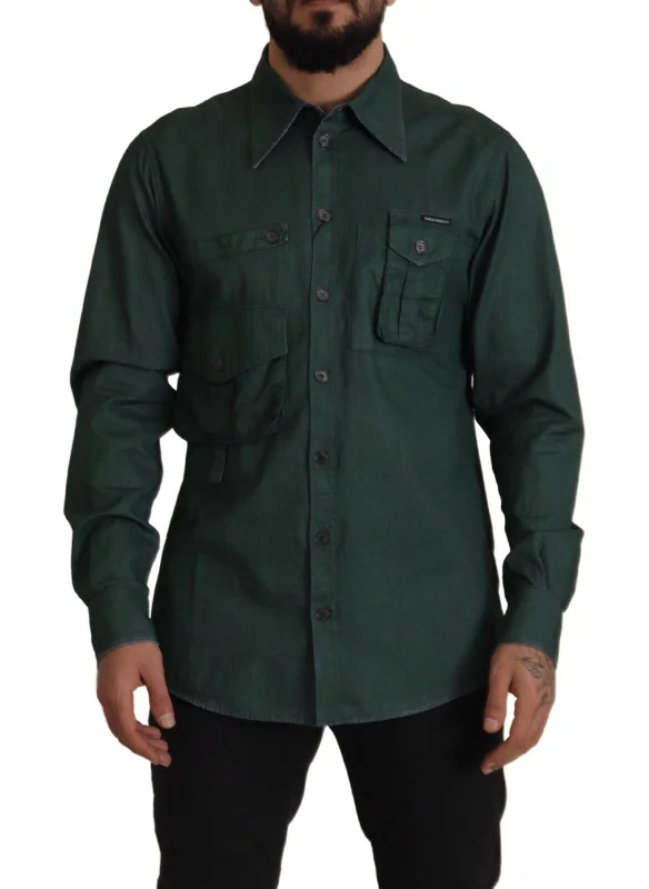 Men’s premium casual plaid shirt -Dolce & Gabbana Emerald Elegance Slim Fit Casual Men's Shirt