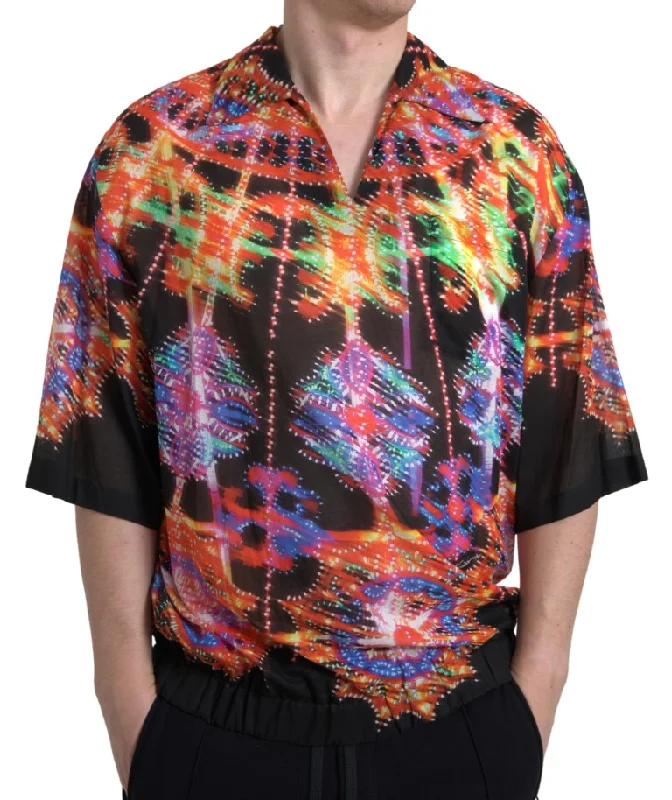 Men’s office button-up business shirt -Dolce & Gabbana  Luminarie Print Cotton Polo Men's Shirt