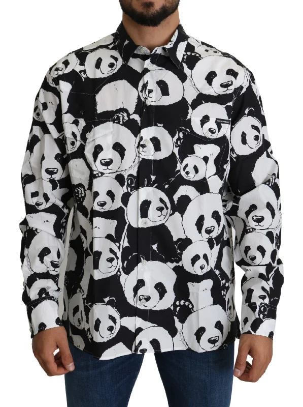 Men’s trendy plaid long sleeve shirt -Dolce & Gabbana Panda Print Pure Cotton Shirt -  Men's