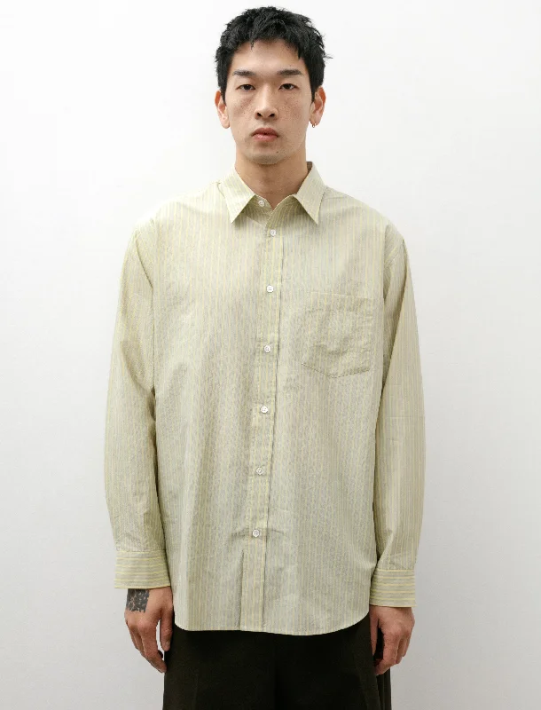 Men’s formal checkered button-up shirt -Striped Silk Cotton Shirt Yellow