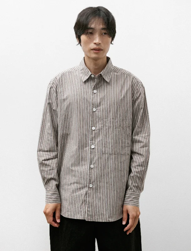 Men’s relaxed plaid shirt for office -Big Shirt Two Multi Stripe Typewriter Brown/Blue/White