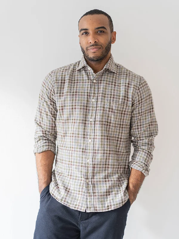 Men’s breathable cotton plaid shirt -Hartford Paul Gingham Shirt in Natural Green