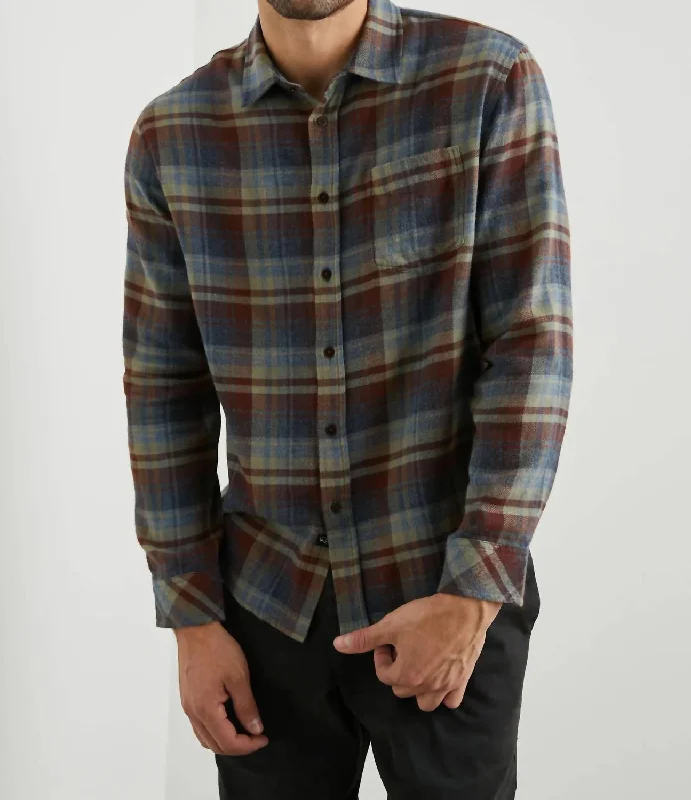 Men’s modern business plaid shirt -Lennox Shirt In Ruby Denim