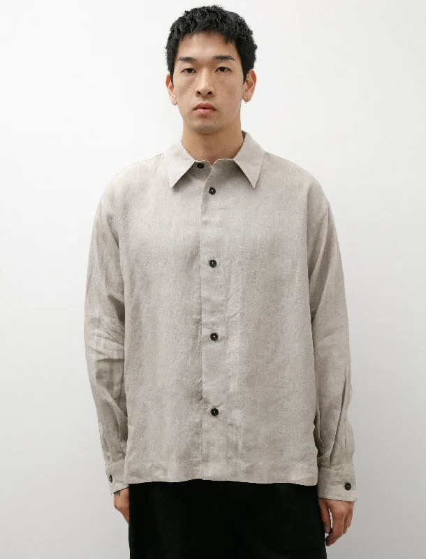 Men’s stylish plaid button-up shirt for work -Minimal Boxy Shirt Linen Natural