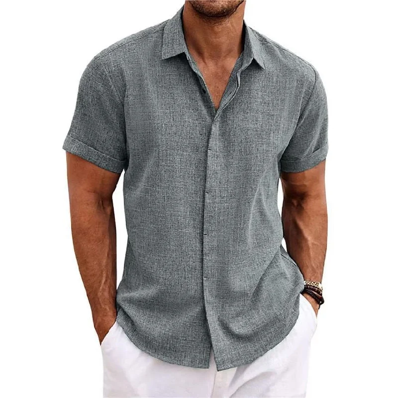 Men’s formal checkered shirt for office -Men's Casual Cotton Linen Short Sleeve Shirt