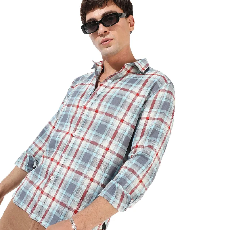 Men’s trendy plaid button-up shirt for meetings -Men's Checkered Casual Shirt