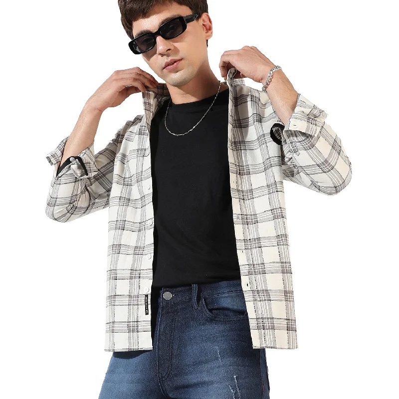 Men’s light office plaid shirt -Men's Checkered Casual Shirt