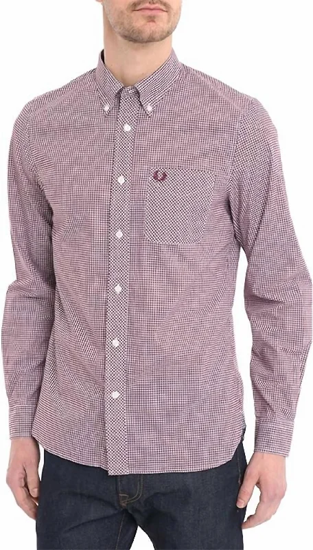 Men’s comfortable checkered plaid shirt -Men's Classic Gingham Long Sleeve Shirt In Mahogany