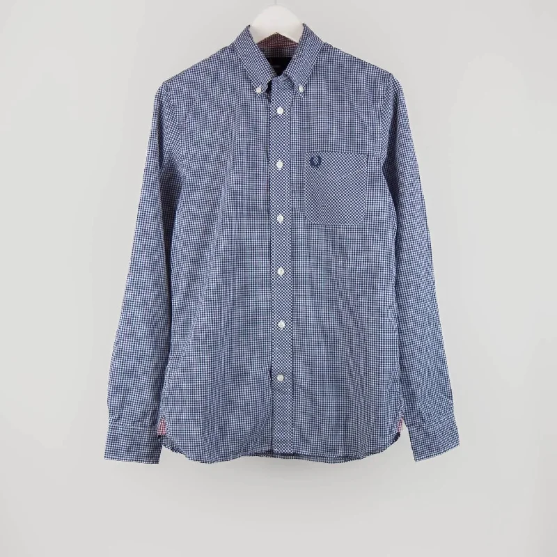 Men’s casual office plaid shirt -Men's Classic Gingham Long Sleeve Shirt In Medieval Blue