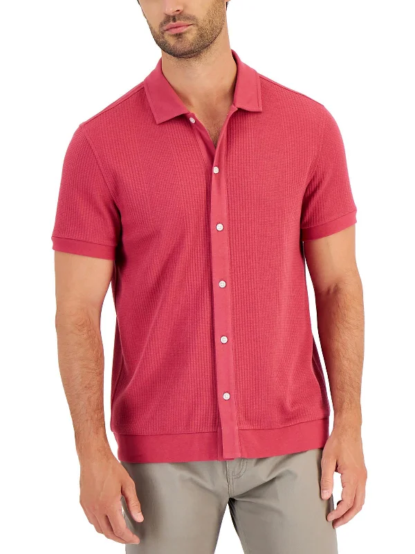 Men’s stylish business casual shirt -Mens Ribbed Henley Button-Down Shirt