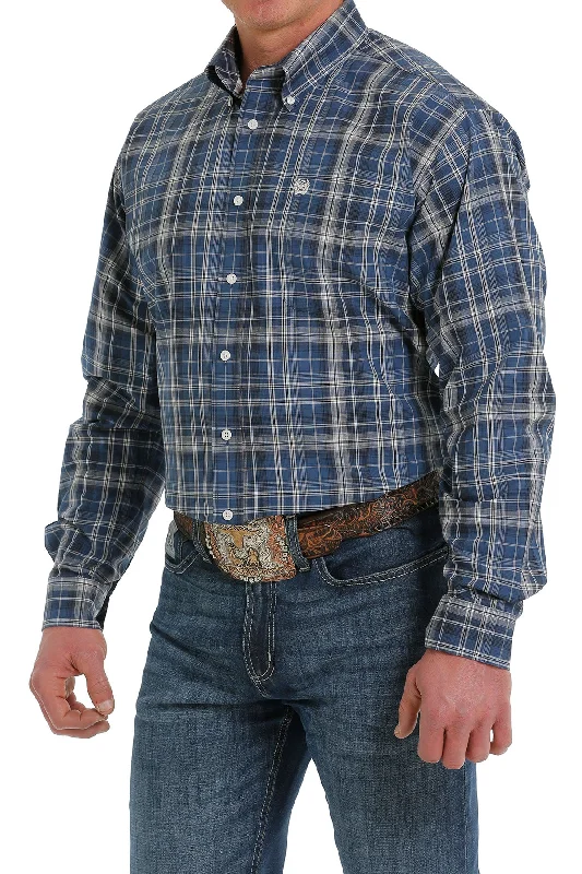 Men’s soft plaid shirt for business -Men's Cinch Plaid Button Down Shirt #MTW1105509BLU