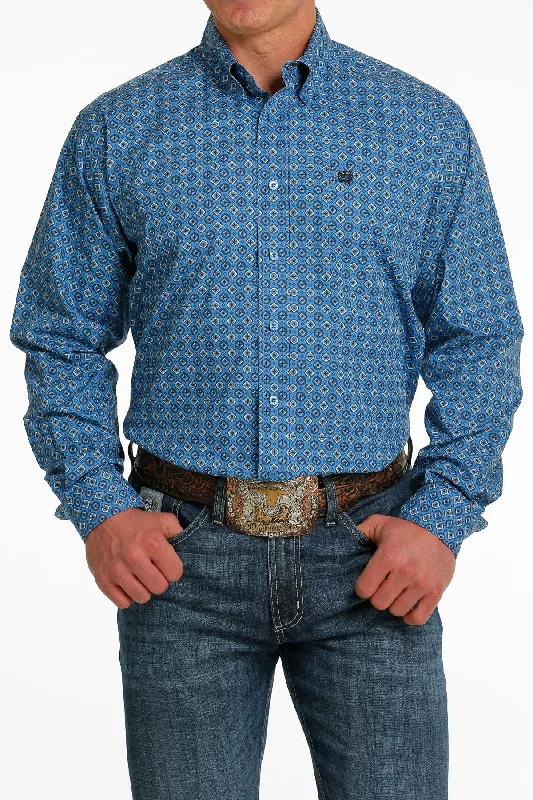 Men’s casual work plaid shirt -Men's Cinch Blue Button Down Shirt #MTW1105511LTB