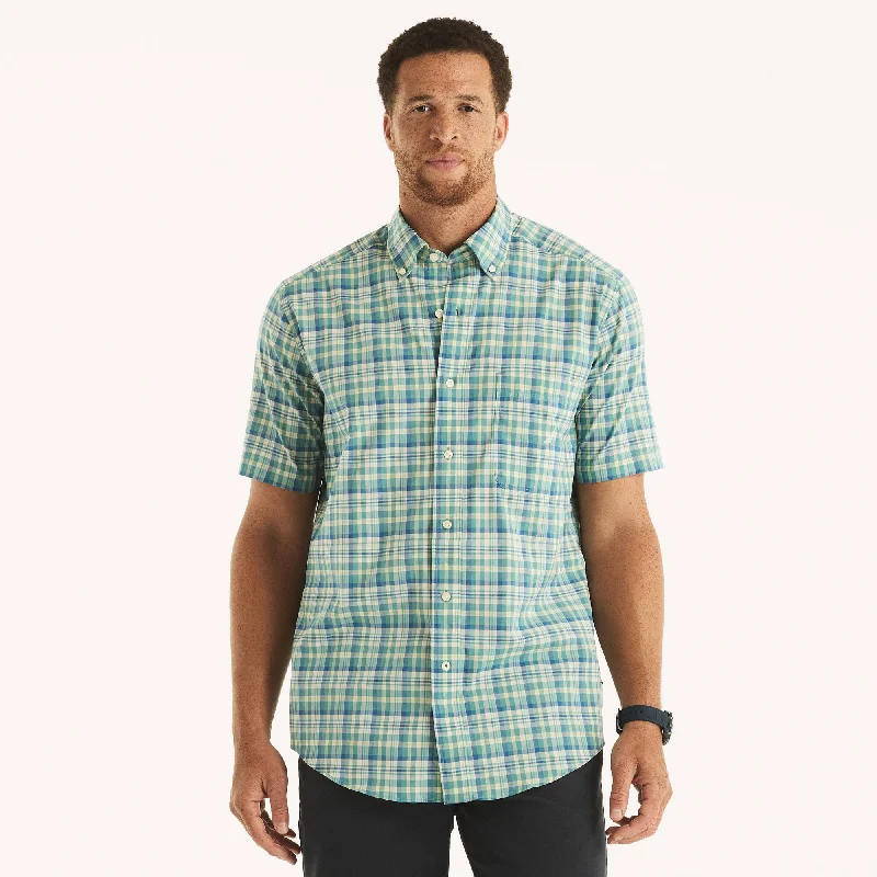 Men’s luxury plaid business shirt -Nautica Mens Big & Tall Sustainably Crafted Plaid Short-Sleeve Shirt