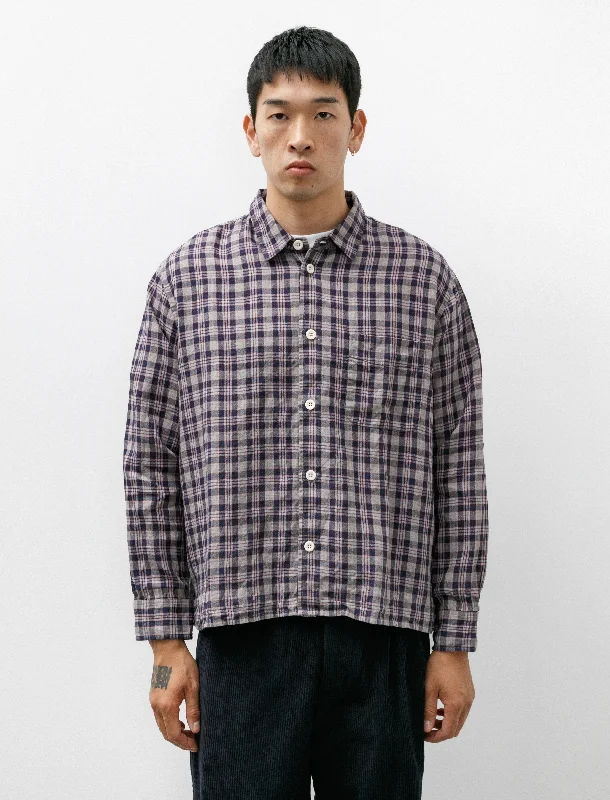 Men’s soft plaid shirt for business -Relaxed Farmer Shirt Linen Grey Check