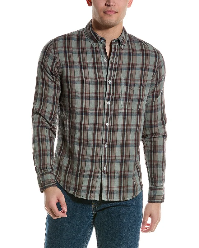 Men’s office casual plaid shirt -Save Khaki United Madras Linen-Blend Shirt