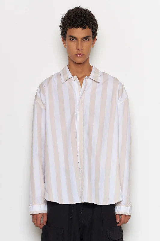 Men’s office button-up checkered shirt -Over Shirt White Stripes